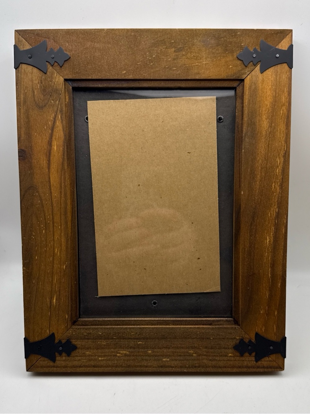 RUSTIC FARM WOOD PICTURE PHOTO FRAME WITH BLACK METAL ACCENTS Pic Apx 6.5"X 4.5"